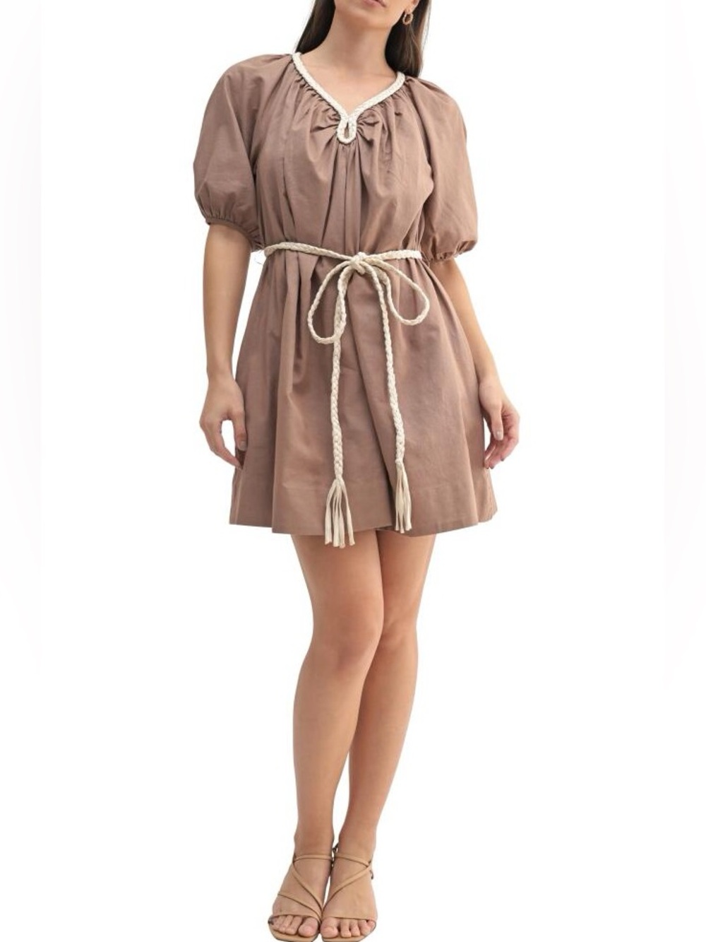 Mila Mae Brown Dress with Tie